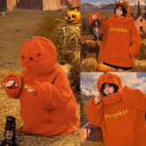 Women's Halloween Pumpkin Sweatshirt, Loose Fleece Hoodie for Autumn, Orange Tektoty